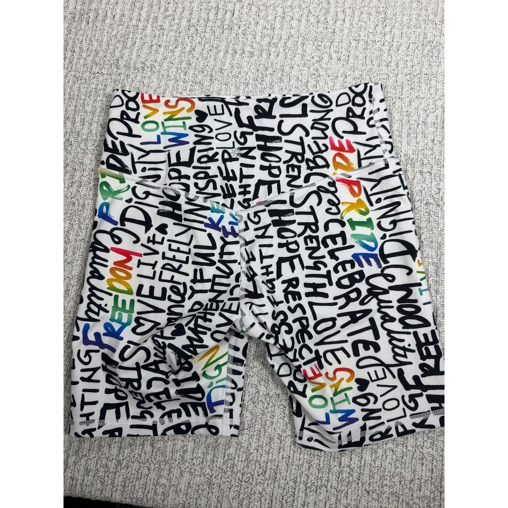 Athleta Pride Elation Train Short Womens Medium White Multicolor Graffiti Print - Picture 3 of 12